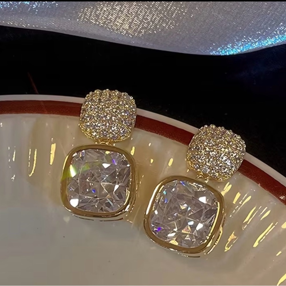 Gold-Tone Crystal Drop Earrings - Clear Crystal